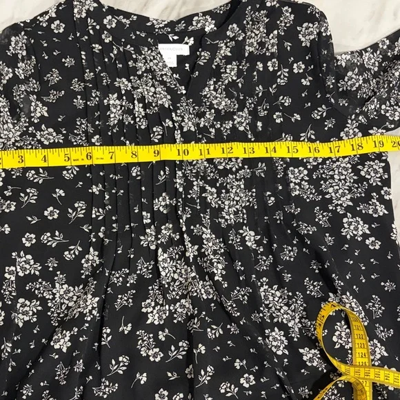 Charter Club Black White Floral Sheer Blouse Petite Small - Picture 9 of 12